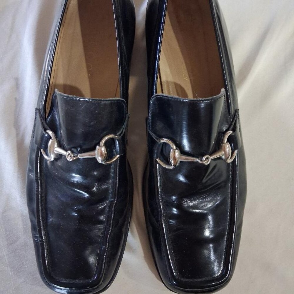 Gucci Authentic Ladies' Black Leather Loafers w/ silver horse bit in sz 8.5 B